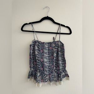 Floral Bohemian Hippy Cami with Waist Cinching and Lace Trim NWOT